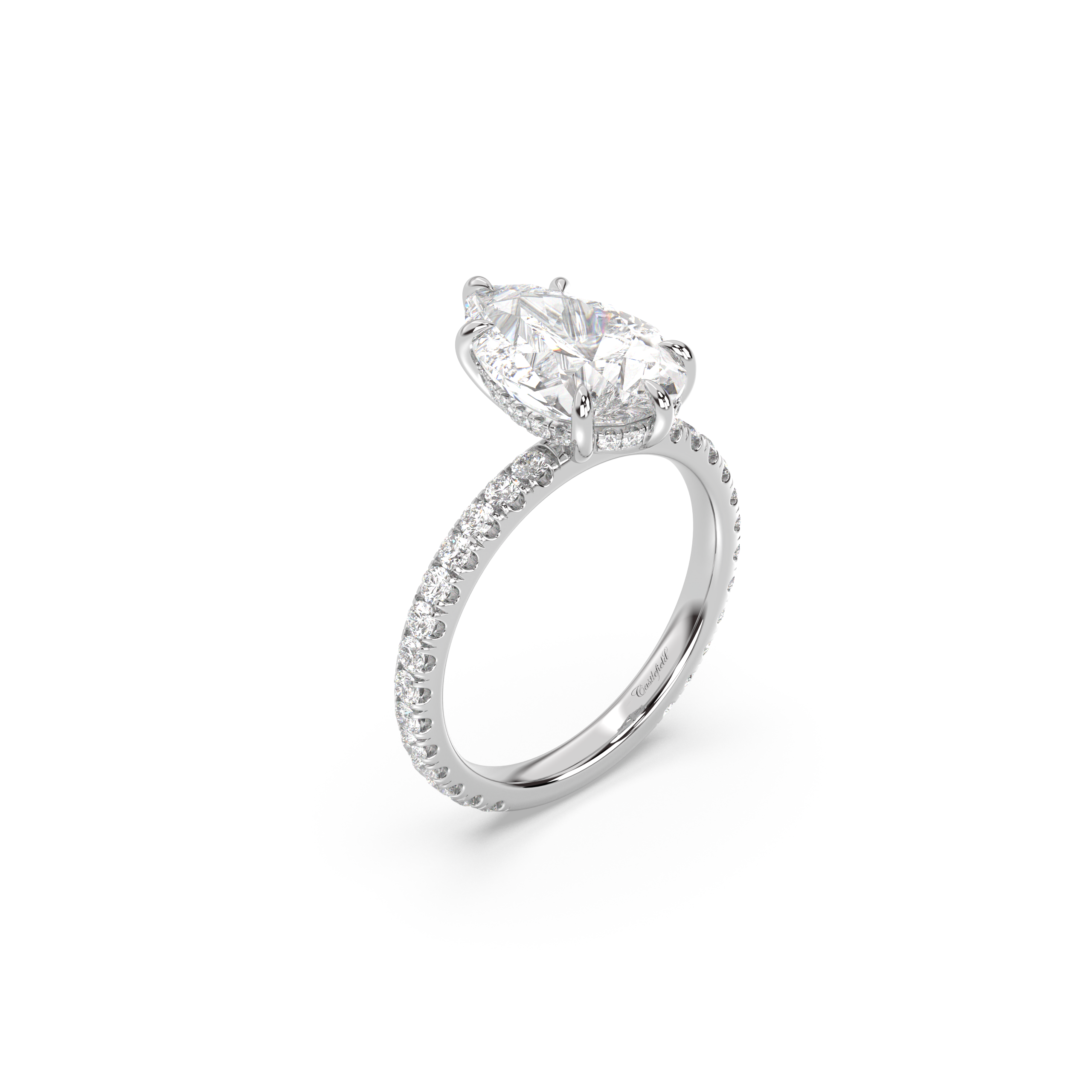 Classic Hidden Halo and Pavé Band Moissanite Engagement Ring
