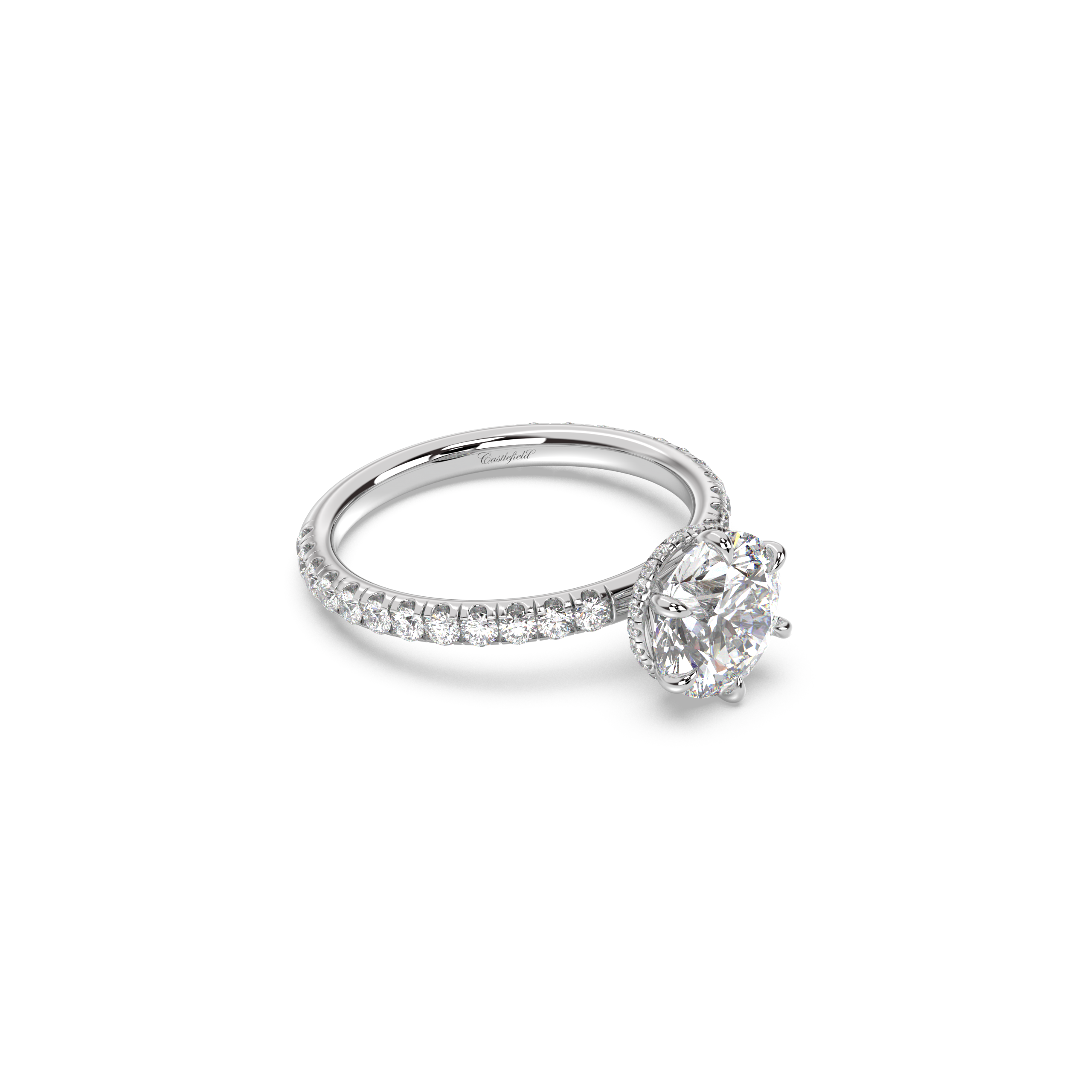 Classic 6 Prong Hidden Wrap and Pavé Band Diamond Ring