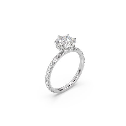 Classic 6 Prong Hidden Wrap and Pavé Band Moissanite Engagement Ring