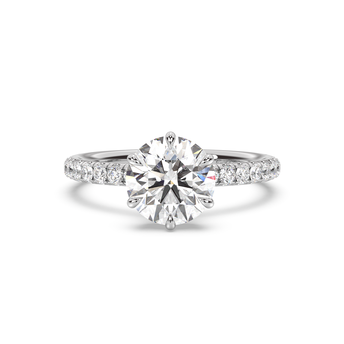 Classic 6 Prong Hidden Wrap and Pavé Band Engagement Ring