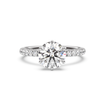 Classic 6 Prong Hidden Wrap and Pavé Band Moissanite Engagement Ring