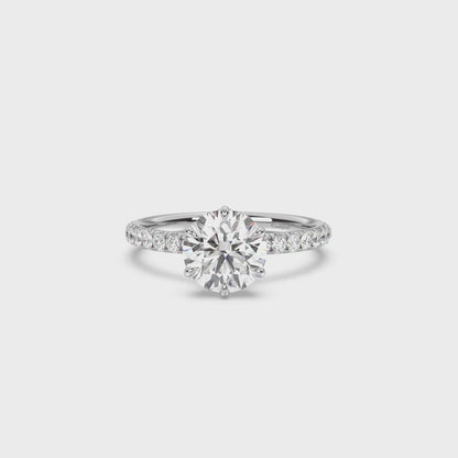 Classic 6 Prong Hidden Wrap and Pavé Band Moissanite Engagement Ring