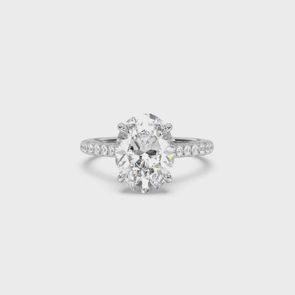 Cathedral Hidden Halo and Pavé Band Engagement Ring