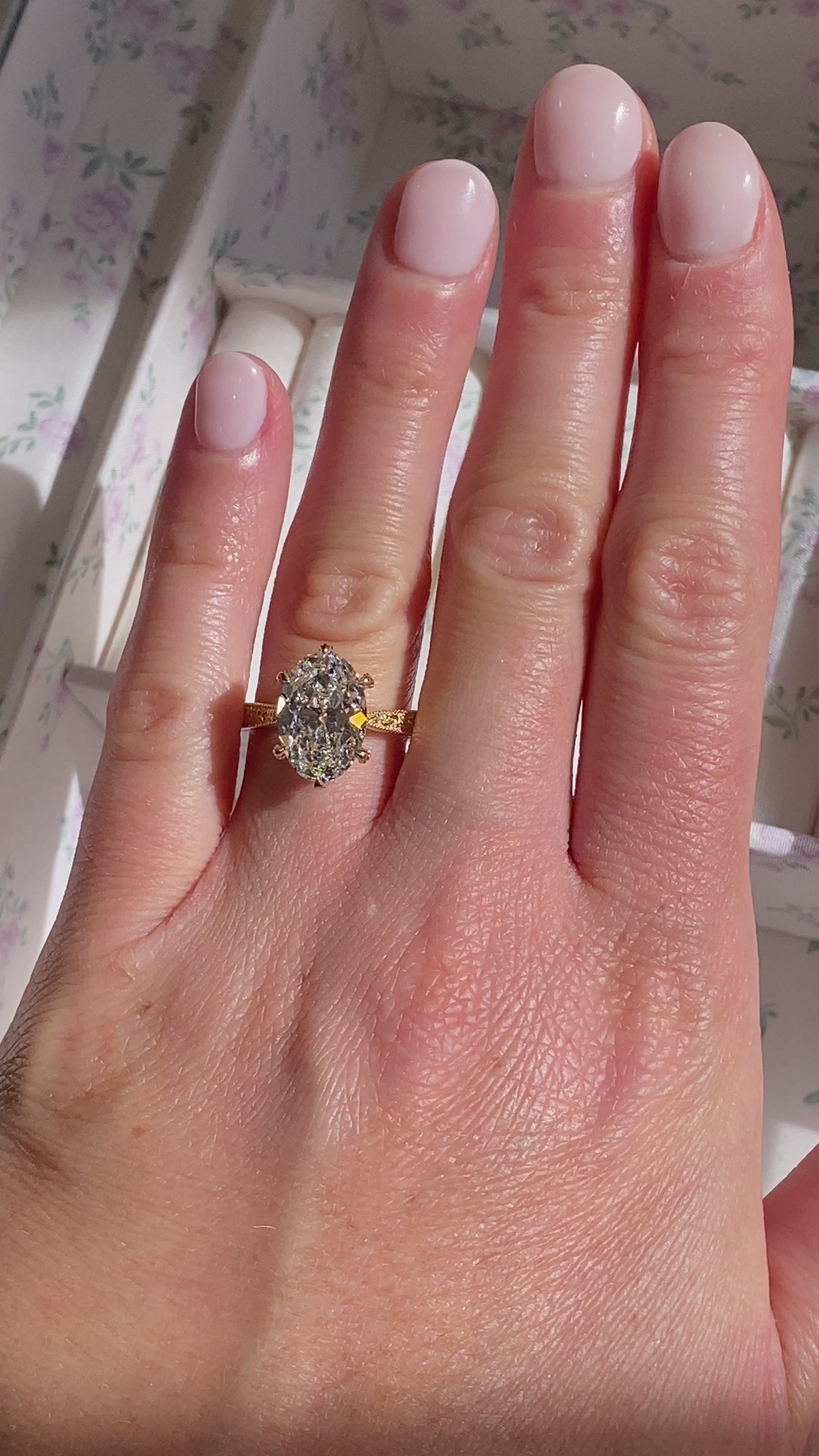 Floral Engraved Hidden Halo Diamond Engagement Ring Setting