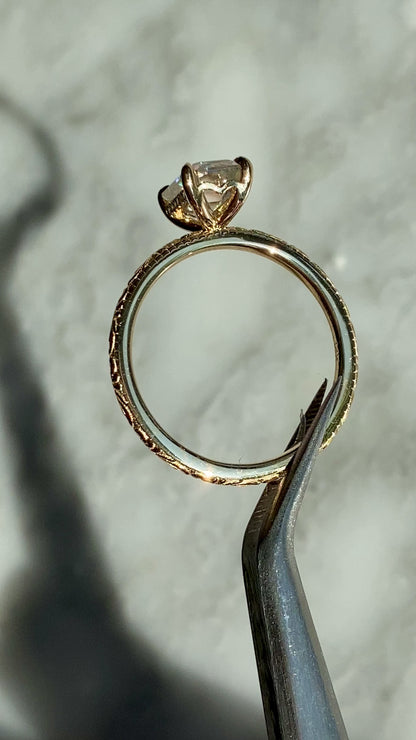 Scroll Engraved Hidden Heart Moissanite Engagement Ring