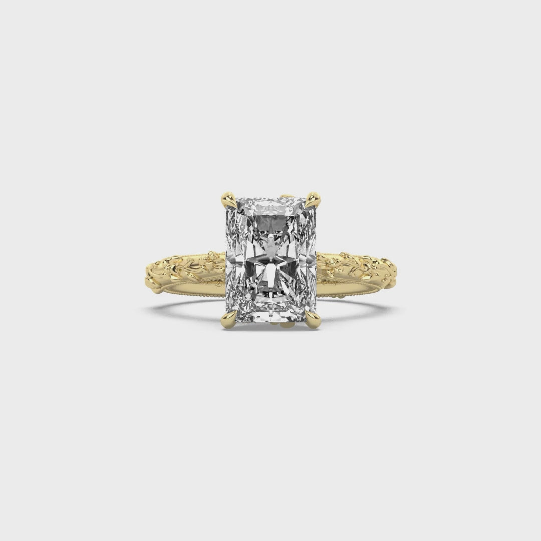 Intricate Floral Hidden Halo Diamond Engagement Ring Setting