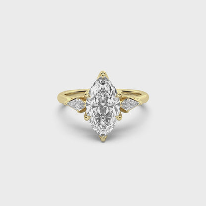 Three Stone Petal Engagement Ring - Kite Side Stones