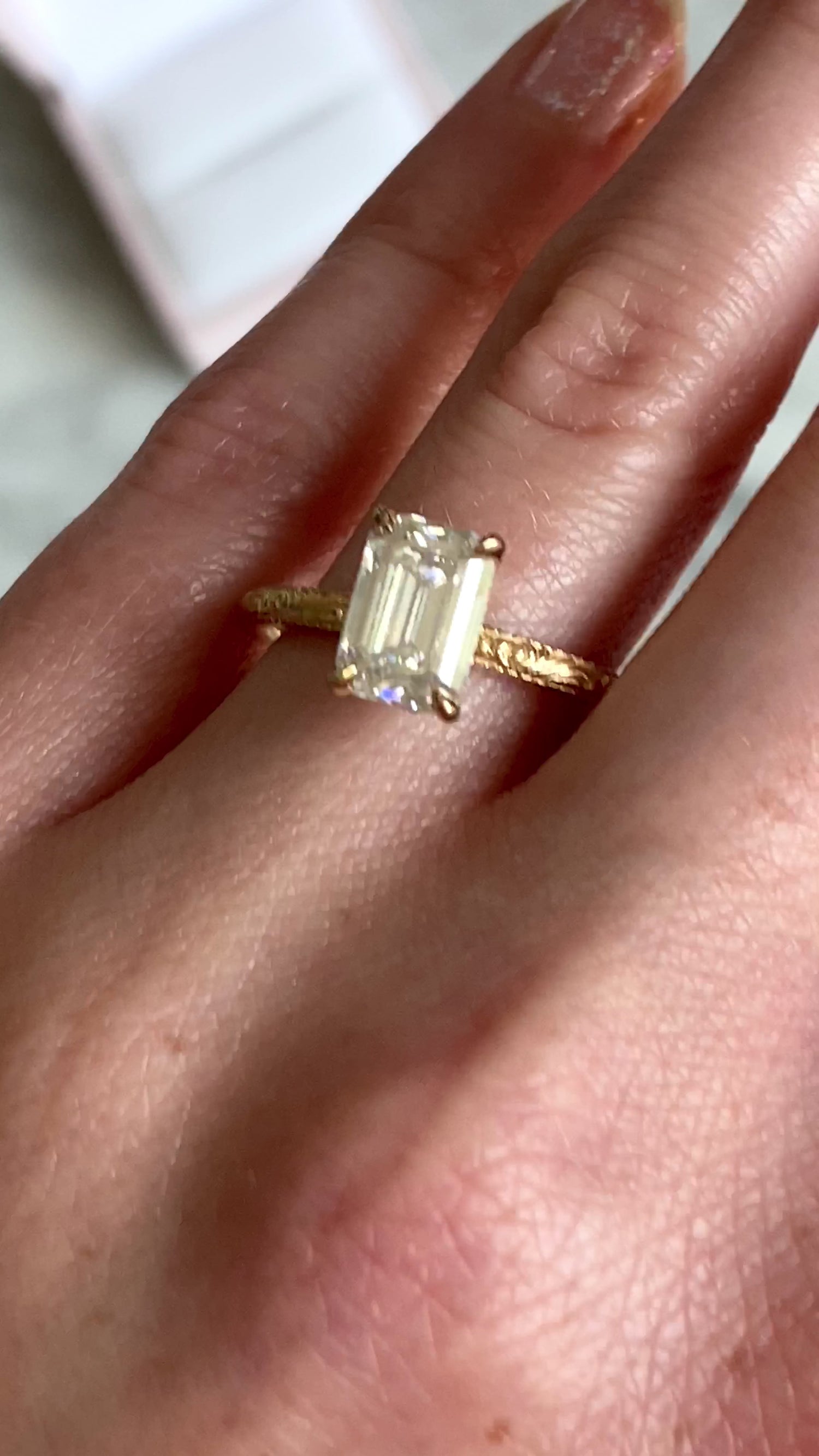 Scroll Engraved Hidden Heart Moissanite Engagement Ring