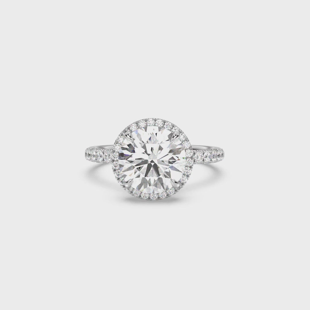 Classic Halo and Pavé Band Diamond Ring Setting
