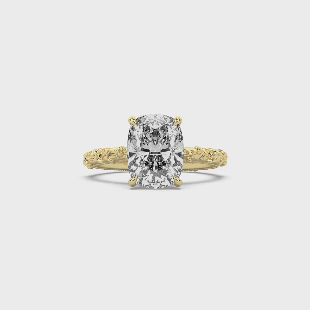 Intricate Floral Hidden Halo Diamond Engagement Ring Setting