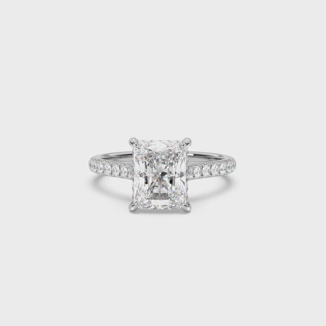 Cathedral Hidden Halo and Pavé Band Engagement Ring