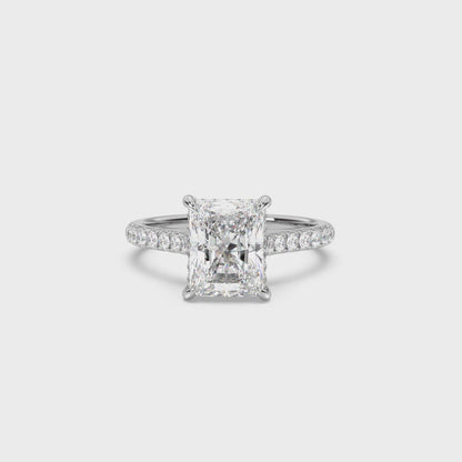 Cathedral Hidden Halo and Pavé Band Engagement Ring