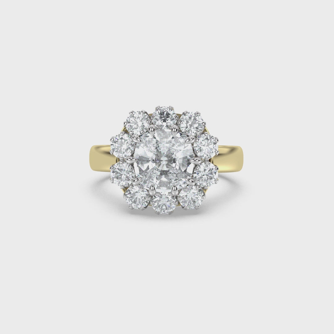 Antique Cluster Two-Tone Engagement Ring