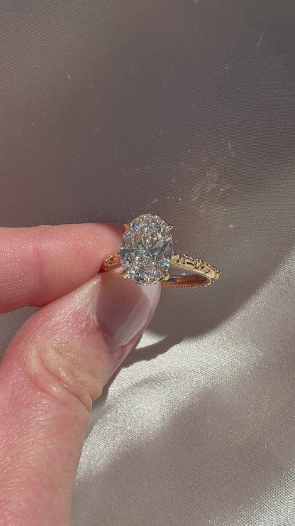 Intricate Floral Hidden Halo Diamond Engagement Ring Setting