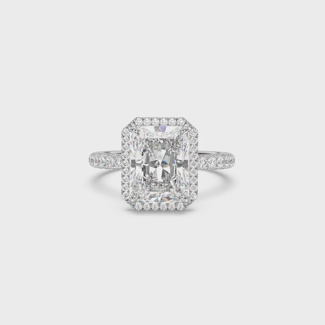 Classic Halo and Pavé Band Diamond Ring Setting