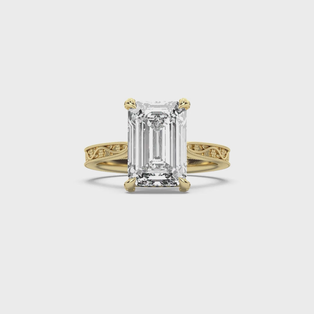 Floral Engraved Hidden Halo Diamond Engagement Ring Setting