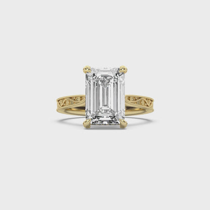 Floral Engraved Hidden Halo Diamond Engagement Ring Setting