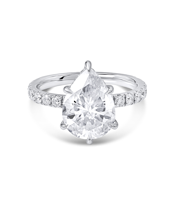 3 Carat Brilliant Pear with Pavé Diamond Hidden Halo and Band in 14k White  Gold – Castlefield Collection