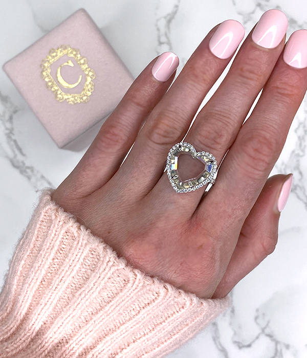 Jumbo Pave Outline Solid Gold Heart Ring